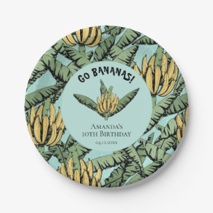 Plato De Papel Go Bananas hojas de plátano tropical turquesa