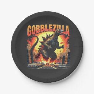 Plato De Papel Gobblezilla Spooky Turquía Acción de Gracias Gobbl