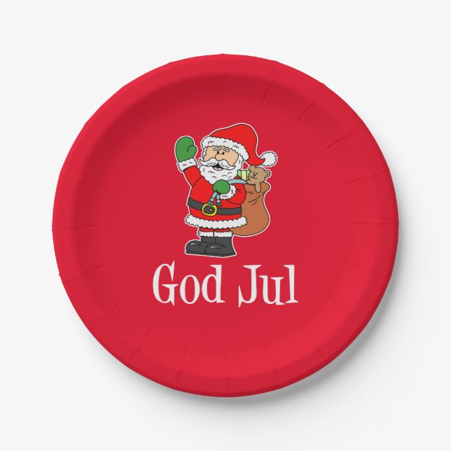 Plato De Papel God Jul Navidades suecos Santa Paper Plate (Anverso)
