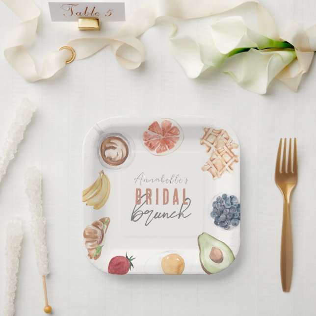 Plato De Papel Gofres Café Frutas Acuarela Desayuno Nupcial (Boda)