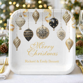 Plato De Papel Gold and Black Christmas Baubles