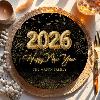 Plato De Papel Gold Balloon New Years Eve Party Paper Plates