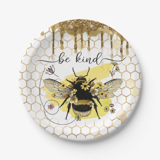 Plato De Papel Gold Bee Kind (Anverso)