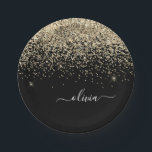 Plato De Papel Gold Black Girly Purpurina Sparkle Monograma Nombr<br><div class="desc">Nombre del Monograma del Purpurina de la espuma dorada y negra y placas de Fiesta inicial. Esto hace que el dulce perfecto cumpleaños 16,  boda,  ducha de novia,  aniversario,  ducha de bebé o fiesta de soltera sea regalo para alguien que ama el lujo glam y los estilos de moda.</div>