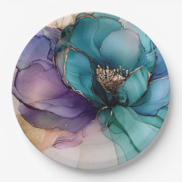 Plato De Papel Gold Blue Aqua Purple Flower Briower
