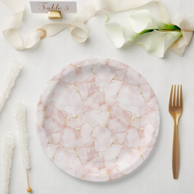 Plato De Papel Gold Blush Pink Rose Petals Floral Wedding (Boda)