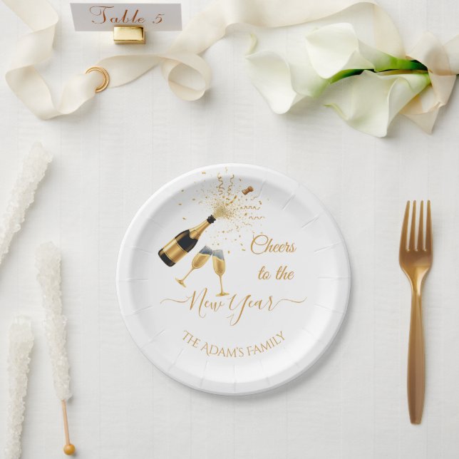 Plato De Papel  Gold Champagne Cheers New Year (Boda)