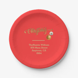 Plato De Papel Gold Christmas on Red Christmas 
