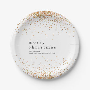 Plato De Papel Gold Confetti Purpurina nombre Feliz Navidad