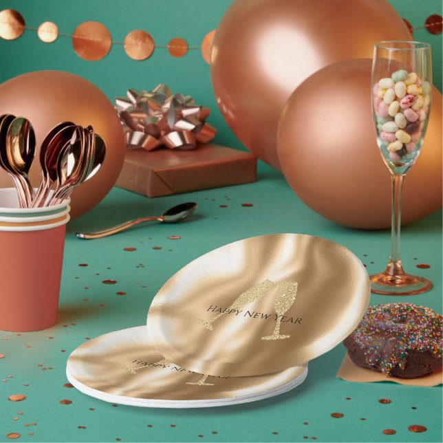 Plato De Papel Gold Diamond Sparkle Champagne Glasses New Year's (Multi)