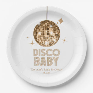 Plato De Papel Gold Disco Ball 'Disco Baby' Baby Shower