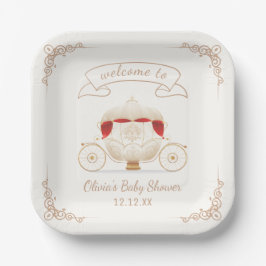Plato De Papel Gold Elegant Fairytale Carriage Baby Shower
