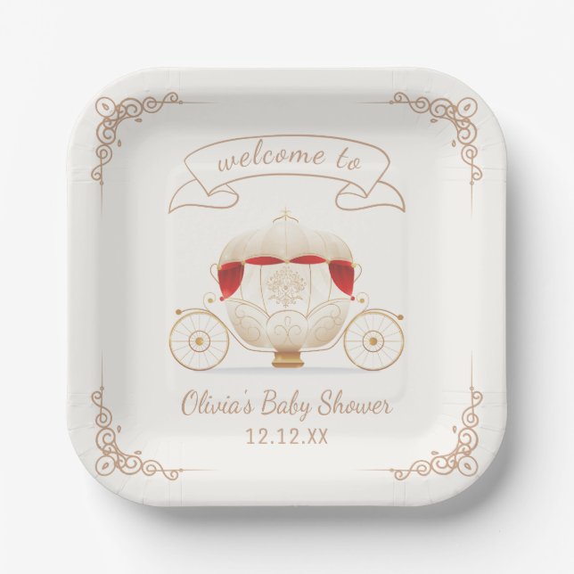 Plato De Papel Gold Elegant Fairytale Carriage Baby Shower  (Anverso)
