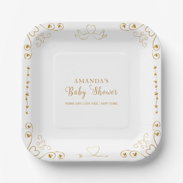 Plato De Papel Gold Elegant SValentine Baby Shower (Anverso)