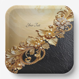 Plato De Papel Gold Floral Embellishments Paper Plate