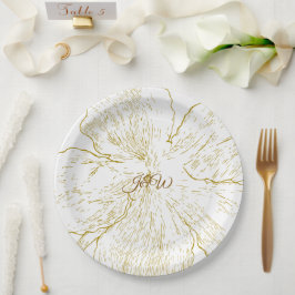 Plato De Papel Gold Floral Line Art Botanical