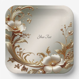 Plato De Papel Gold Floral Paper Plate