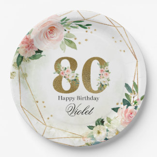 Plato De Papel Gold & Floral Personalized Custom 80th
