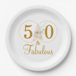 Plato De Papel Gold Floral Script 50 cumpleaños