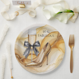 Plato De Papel Gold Gitter High Heel 50 & Fabulous Birthday Party
