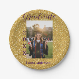 Plato De Papel Gold glitter photo graduation add name class text