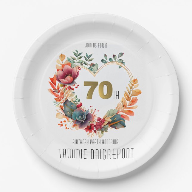 Plato De Papel Gold Heart Shape Peony Flower Fiesta de cumpleaños (Anverso)