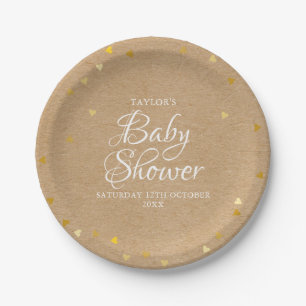 Plato De Papel Gold Hearts Confetti Baby Shower / Rústica Sprinkl