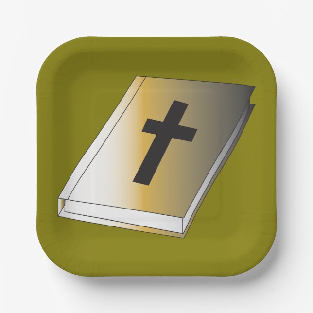 Plato De Papel Gold Holy Bible with Black Cross Religious (Anverso)