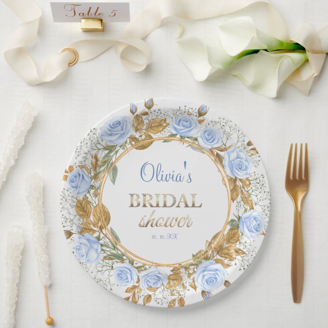 Plato De Papel Gold-Kissed Blue Rose Bridal (Boda)