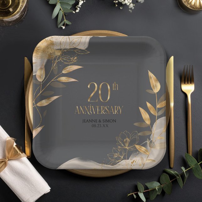 Plato De Papel Gold Leaf Floral 20th Anniversary ID1169 (Subido por el creador)