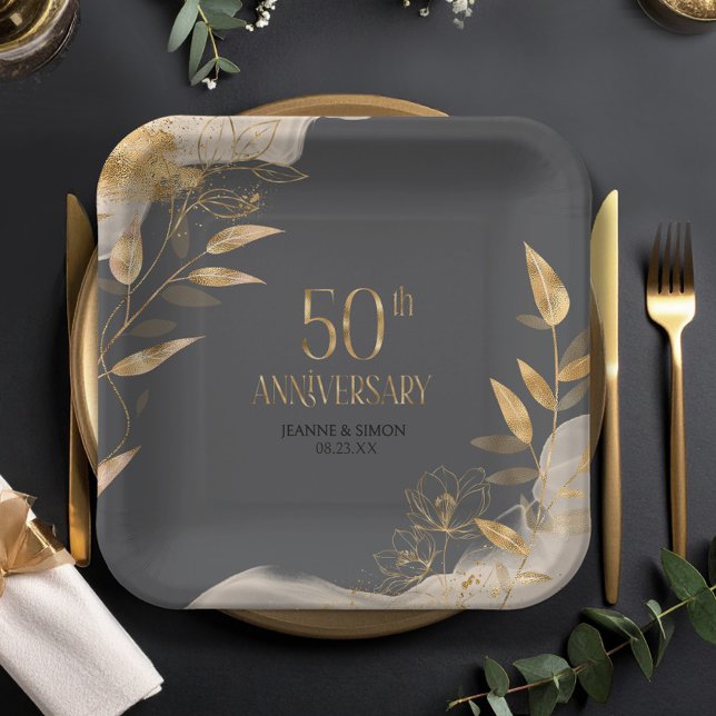 Plato De Papel Gold Leaf Floral 50th Anniversary ID1169 (Subido por el creador)