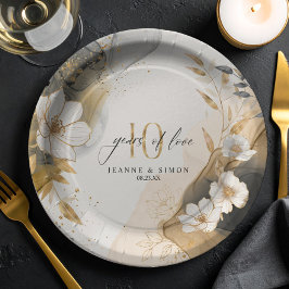 Plato De Papel Gold Line Floral 10th Anniversary ID1169