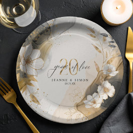 Plato De Papel Gold Line Floral 20th Anniversary ID1169