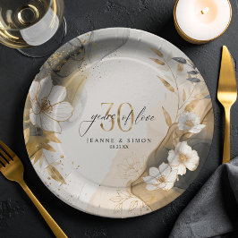 Plato De Papel Gold Line Floral 30th Anniversary ID1169