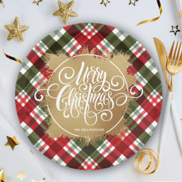 Plato De Papel Gold Merry Christmas Plage