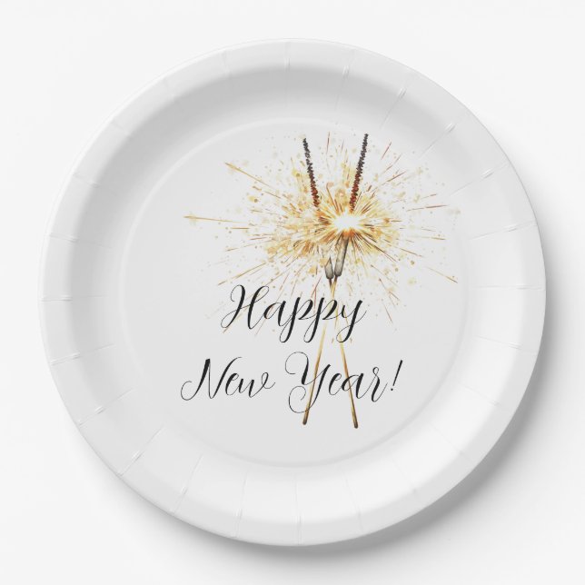 Plato De Papel Gold New Year's Eve Day Celebration Sparklers (Anverso)