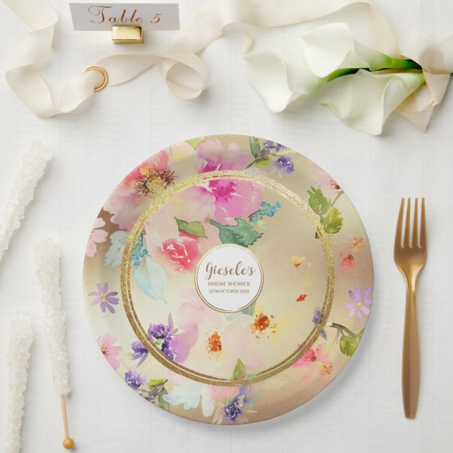 Plato De Papel Gold Peony Floral (Boda)