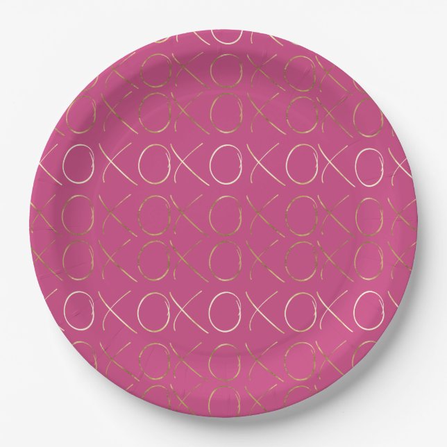 Plato De Papel Gold Pink Girly Glam XOXO Love (Anverso)