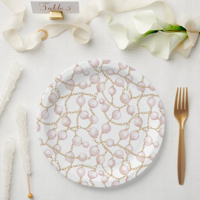 Plato De Papel Gold Pink Glam Pearls Bridal Shower (Boda)