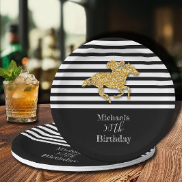 Plato De Papel Gold Racehorse Black White Stripes Cumpleaños