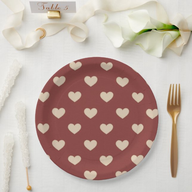 Plato De Papel Gold Red Cream Glitter Hearts Bridal Shower (Boda)
