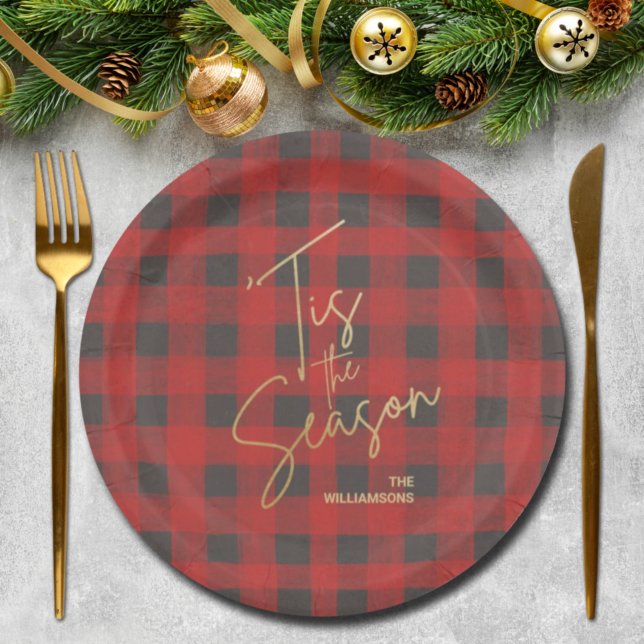 Plato De Papel Gold Tis the Season Red Buffalo Plaid (Subido por el creador)