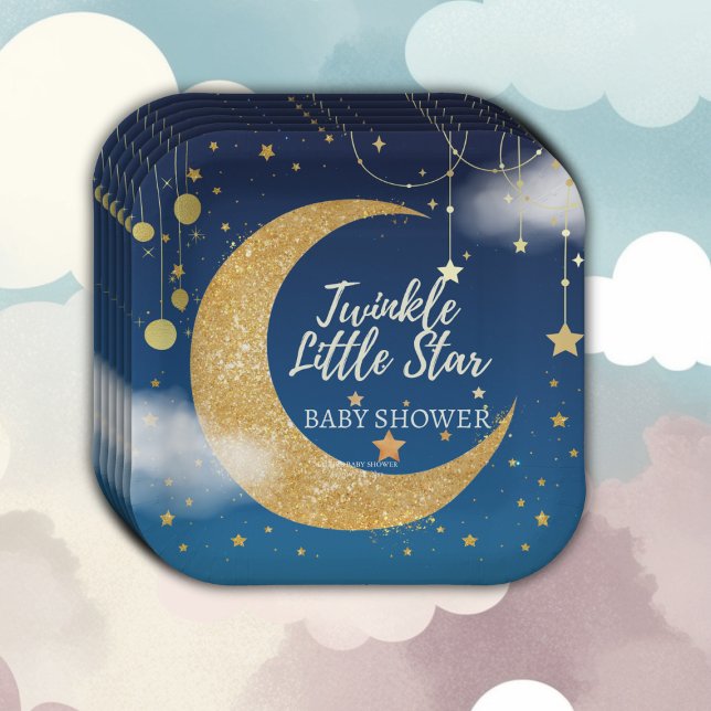 Plato De Papel Gold Twinkle Little Star Dreamy Baby Shower (Subido por el creador)