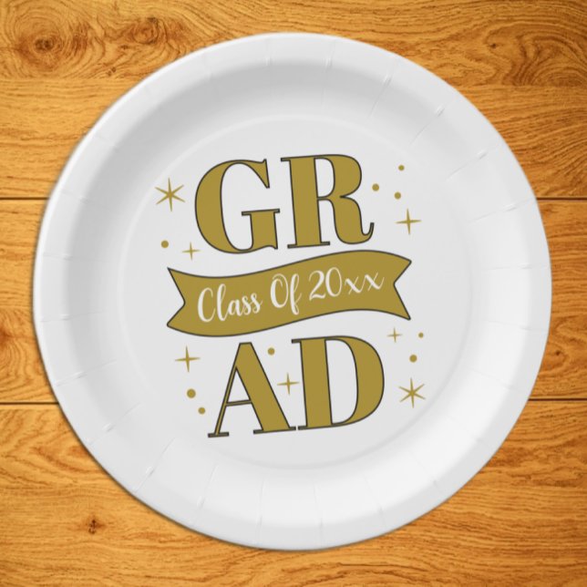 Plato De Papel Gold & White Graduation Party (Subido por el creador)
