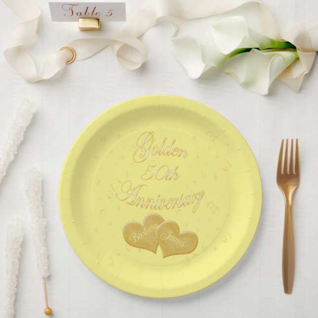 Plato De Papel Golden 50° aniversario personalizado (Boda)