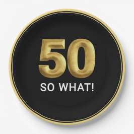 Plato De Papel Golden 50 So What Funny Birthday Party