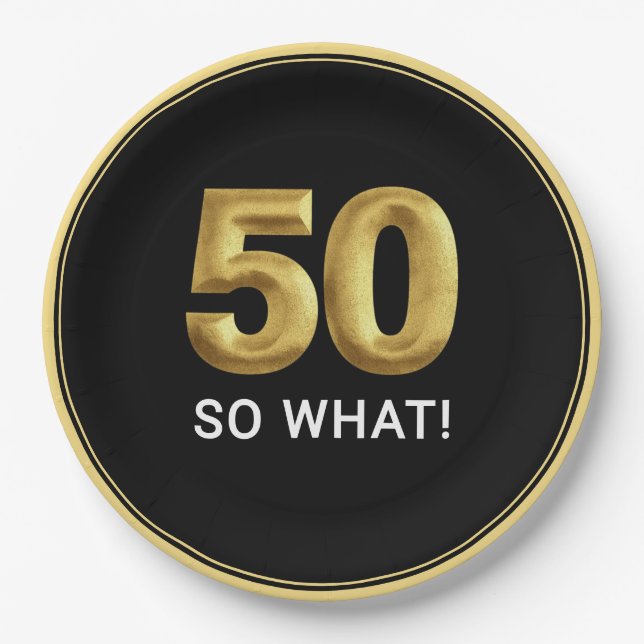 Plato De Papel Golden 50 So What Funny Birthday Party (Anverso)