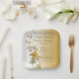 Plato De Papel Golden 50th birthday paper plates 