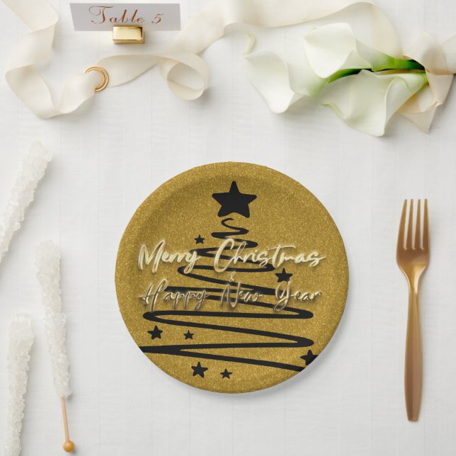 Plato De Papel Golden Black Paper Plate (Boda)