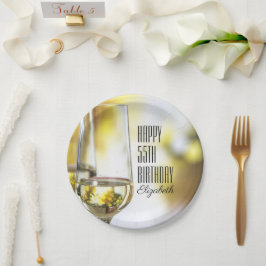 Plato De Papel Golden Bokeh Elegant 55th Birthday Wine Glass